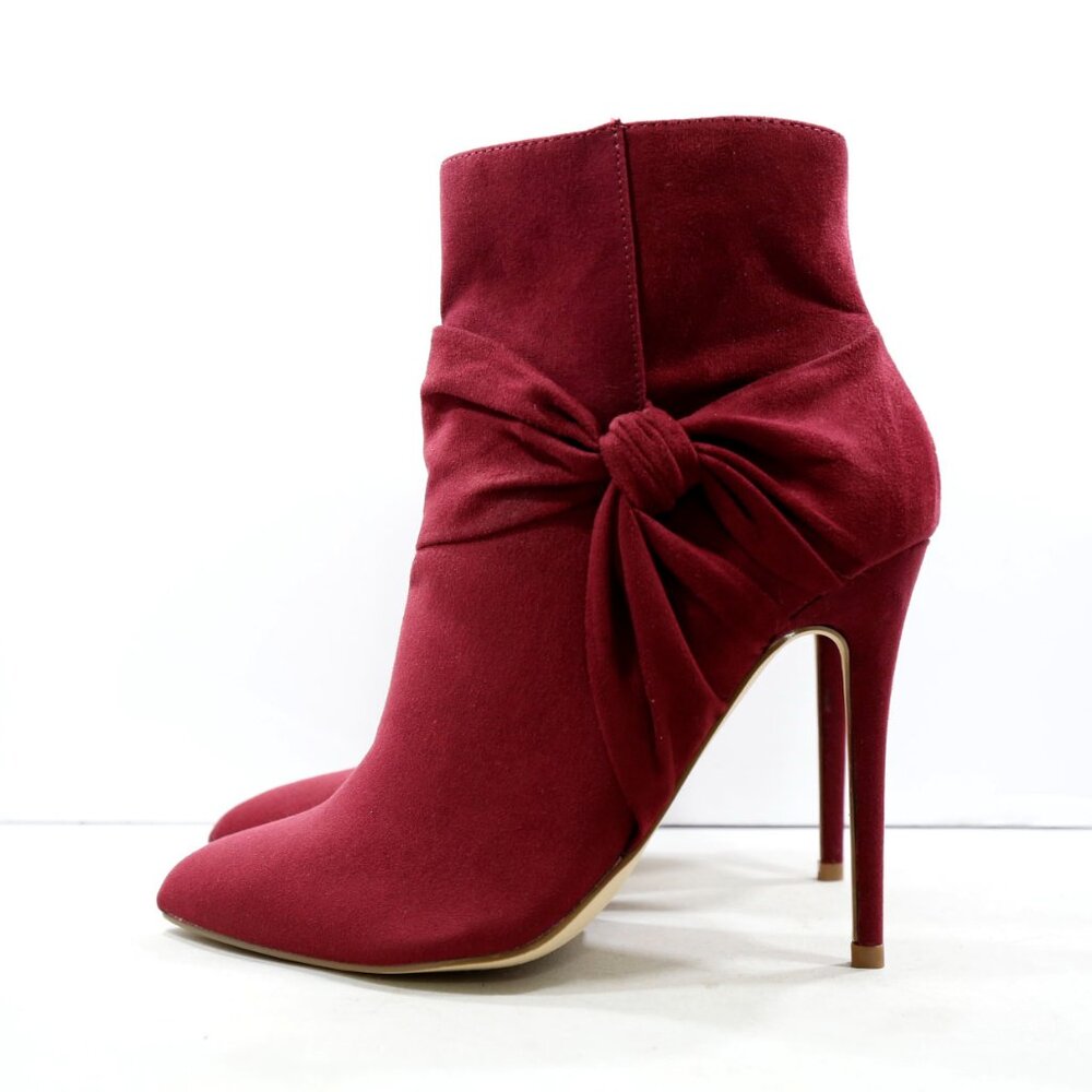 JustFab Karolina Burgundy Red Suede Knot 5" Heel Ankle Booties - 9.5 WW